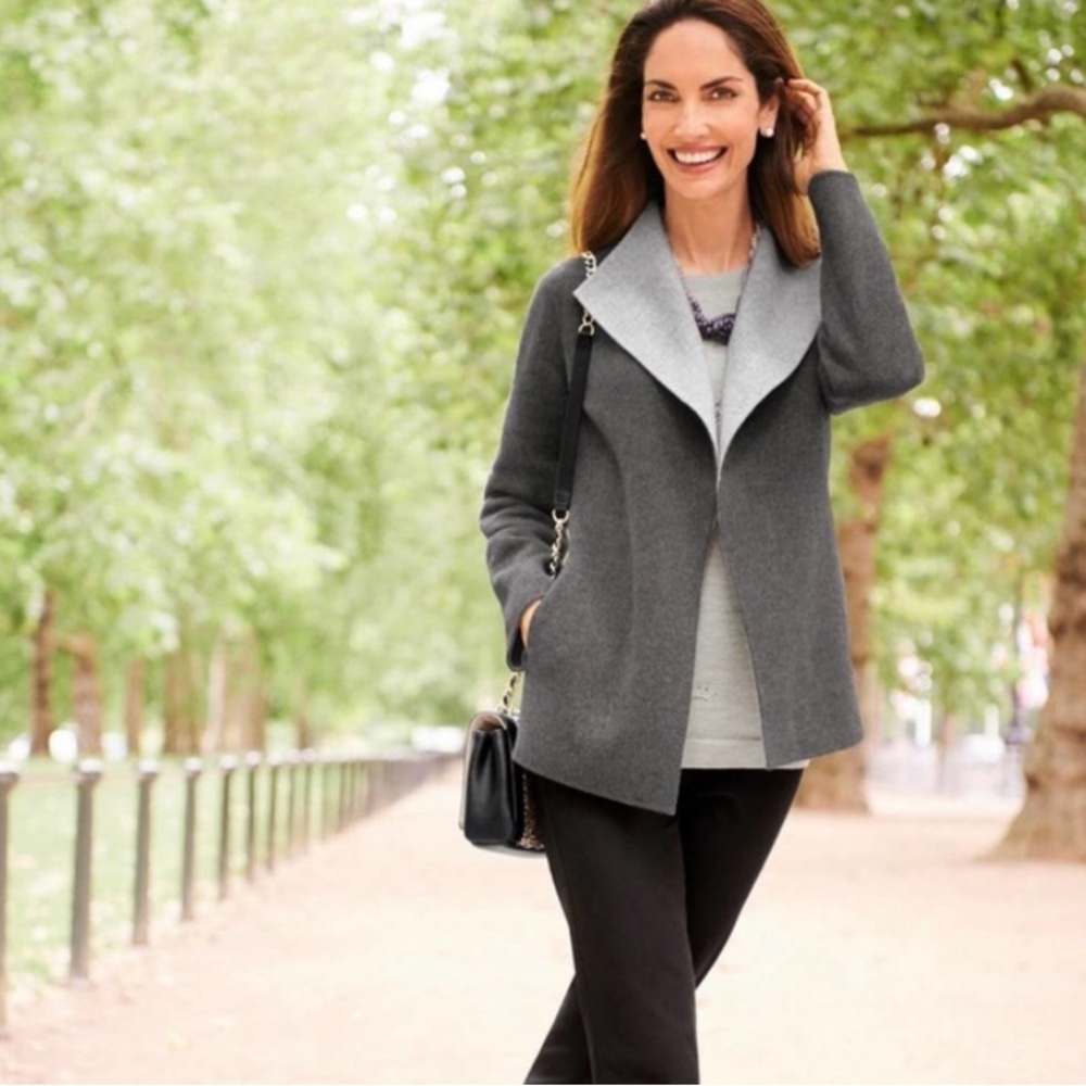 Talbots 90% Wool double face wings collar Woman Medium Jacket Grey blazer